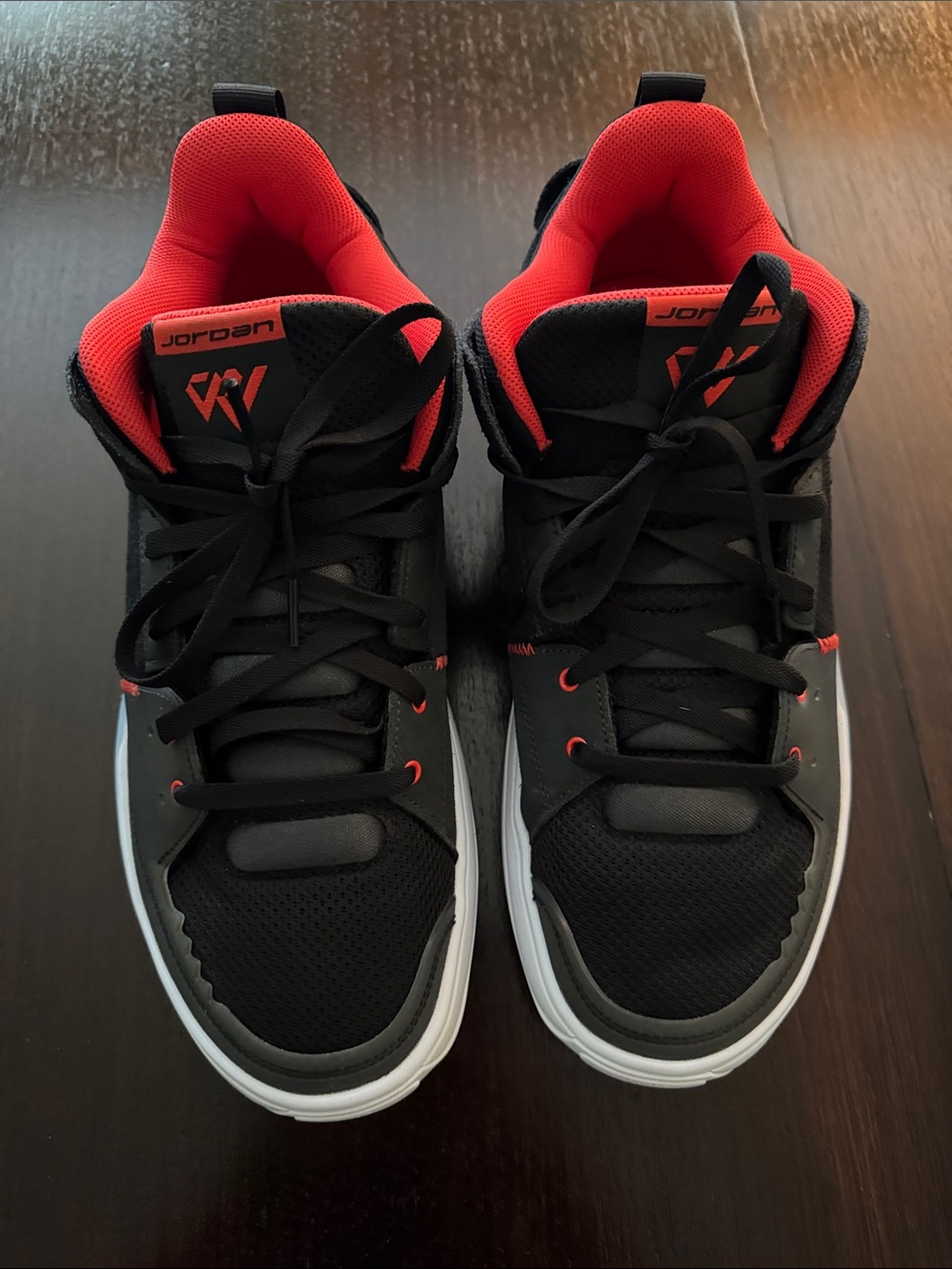Jordan mens Black and Red High-Top Sneakers